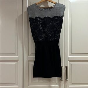 LOFT Black and Gray Lace Mini Dress